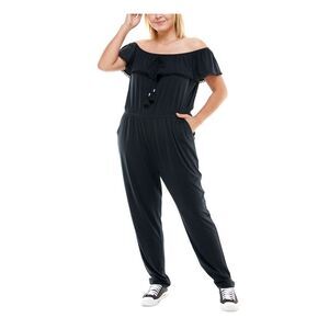 PLANET GOLD PLUS Womens Black Tie  Crochet Trim Straight leg Jumpsuit Plus 3X